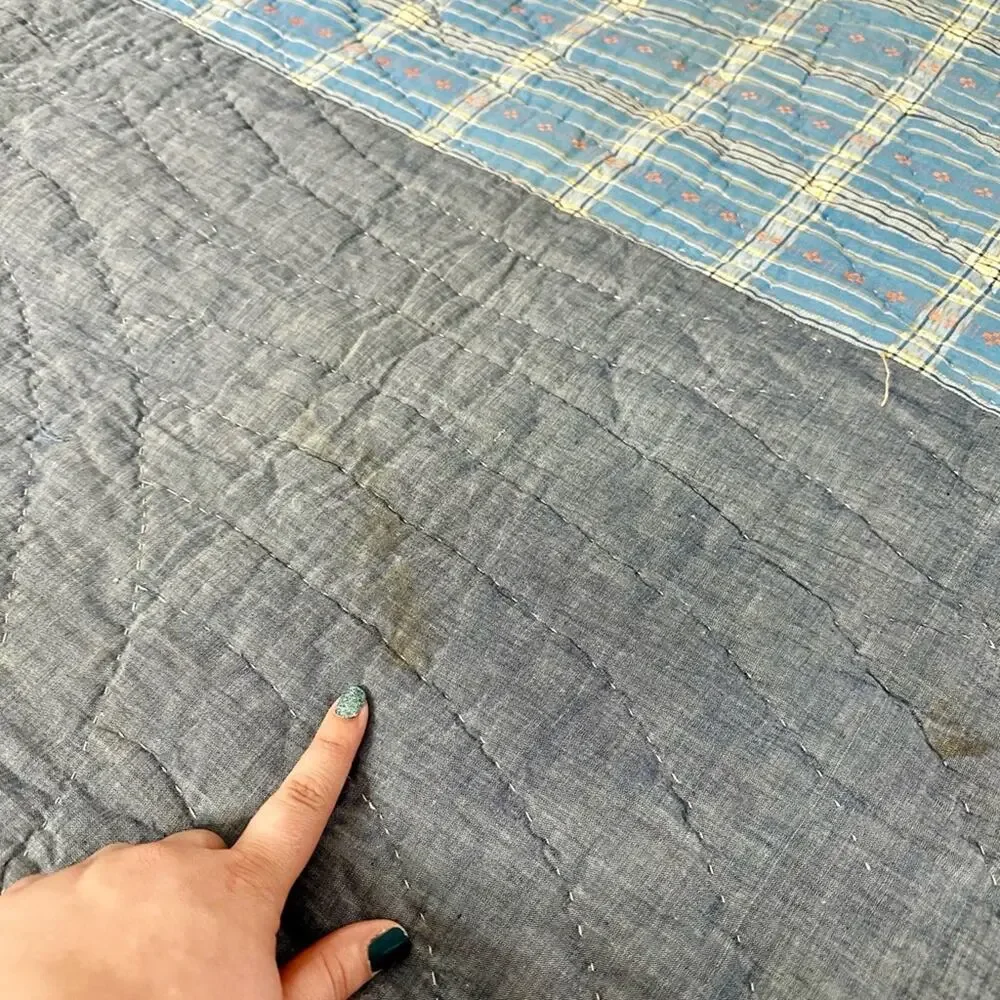 Vintage 1930s Pastel Pink Yellow Blue Patchwork Star Quilt Baptist Fan